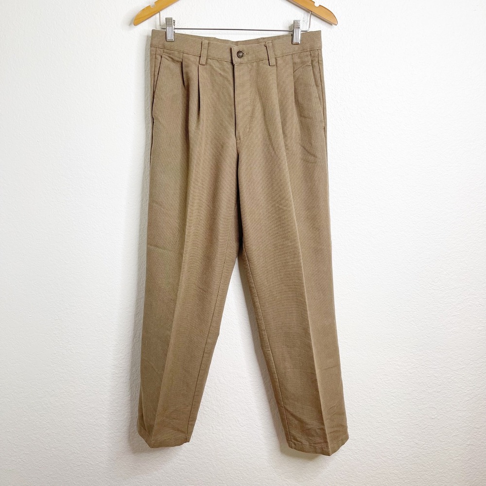 Dockers Mens 30x30 Tan Pleated Trousers Micro Houndstooth Khaki Dress Pants